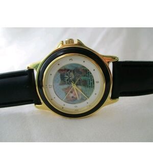 Gold and Black Watch with Cat Design